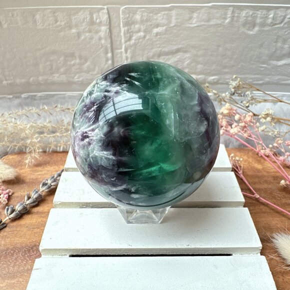Gorgeous Feather Fluorite Sphere - Picture 4 of 9